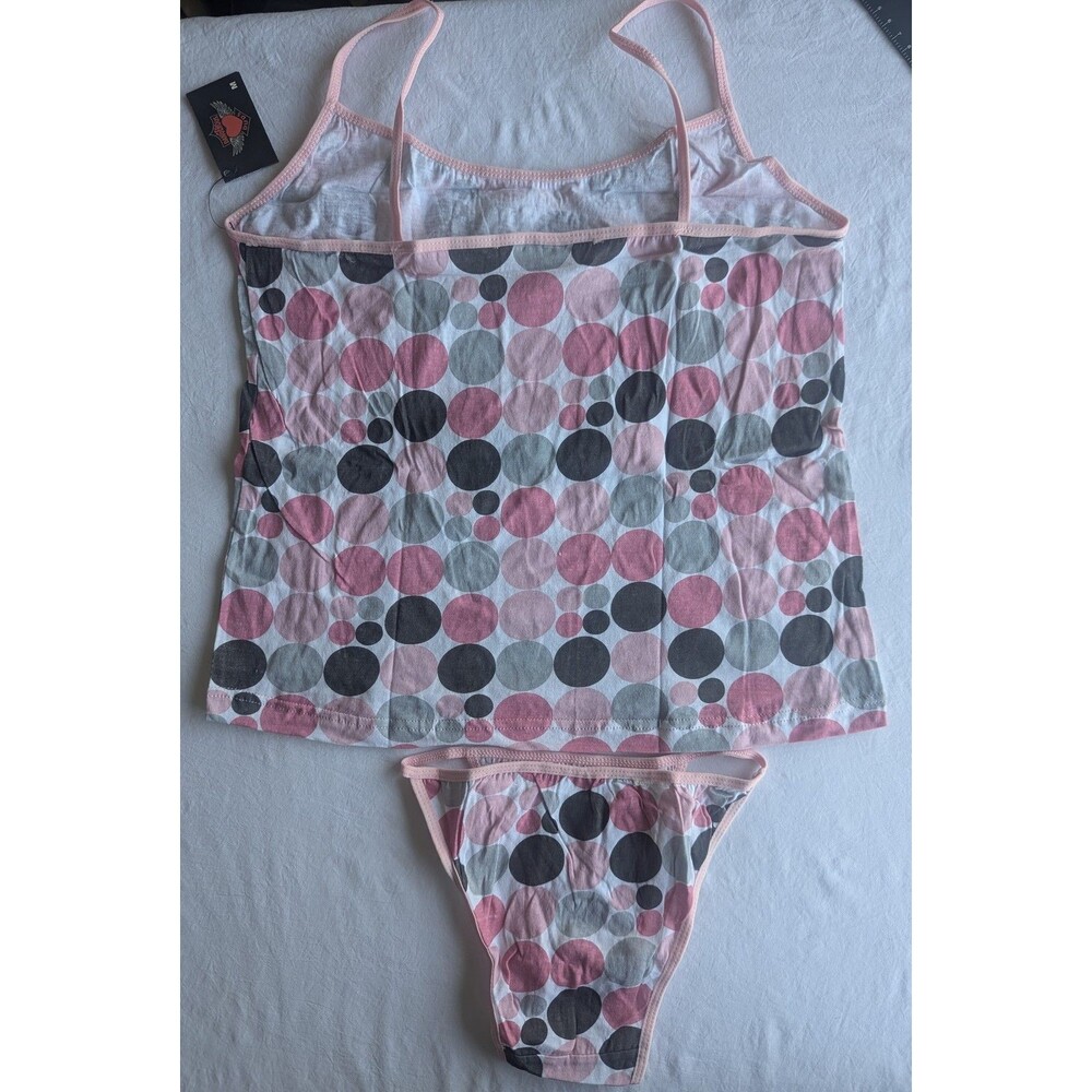 Dangerous Duds Sz M Polka Dot Cami Top & Thong Set 100% Cotton NWT